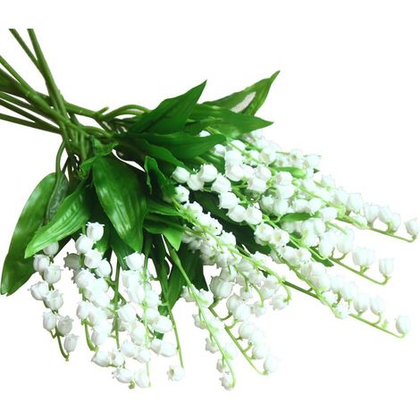 Lot de 12 fleurs artificielles de muguet, fleurs artificielles, carillon à vent, orchidées, bouquet de mariée, composition florale blanche pour mariage, décoration intérieure et extérieure (1/5)