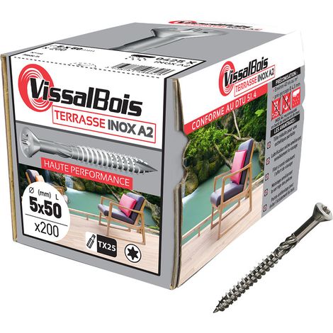 200 vis terrasse 5 X 50mm tête réduite inox A2 - Vissal (1/2)
