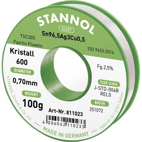 Stannol Kristall 600 Filo di Saldatura Senza Piombo Argento 100 g 0,7 mm