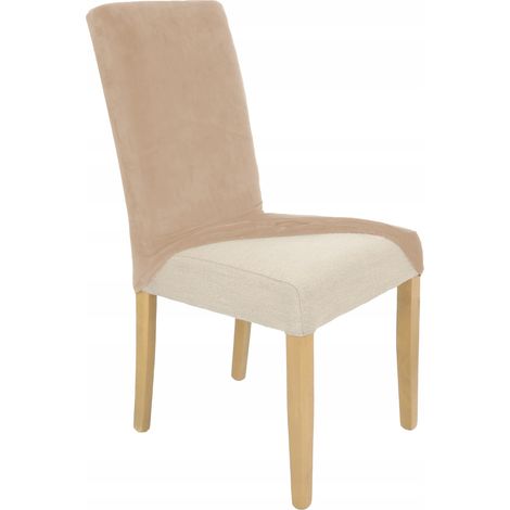 HOUSSE DE CHAISE BEIGE CAPPUCCINO EN VELOURS ÉLASTIQUE [21WZ] (1/5)