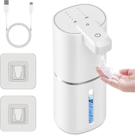 Dispensador de jabón，Generador de espuma con 4 velocidades，Capacidad de 380 ml，Resistente al agua IPX5，Blanco (1/5)