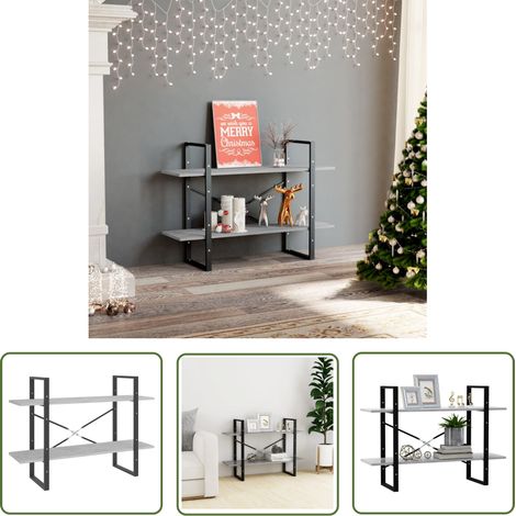 Furniture Limited - Bibliothèque à 2 niveaux gris béton 100x30x70 (1/5)