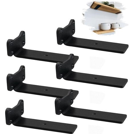 Supports d'étagère muraux industriels noirs Lot de 6 pièces, 12,5cm, épaisseur 5mm, pour installation robuste (1/5)