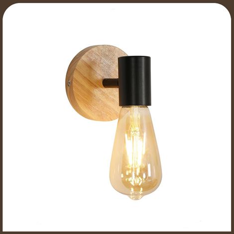 Applique Murale Intérieure Vintage Bois Rotative Lampe Murale Industrielle en Métal E27 (1/5)