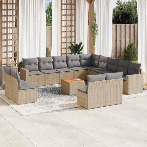 Salon de jardin 14 pièces en résine tressée beige avec rangement et coussins, 117.2kg - PANGIVO (1/5)