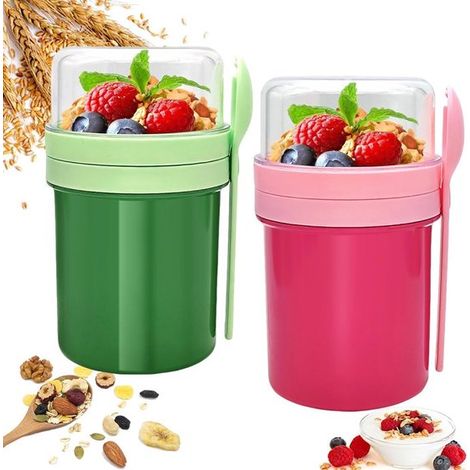 2er-Pack Joghurtbecher praktisch 550 ml 250 ml Müslibecher mit Löffel doppelwandig auslaufsichere Salatbecher Joghurtbehälter für Arbeit Schule