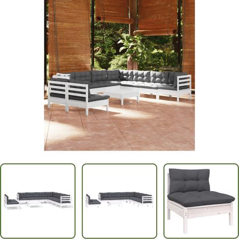 Terrassensofa - 10-tlg. Garten-Lounge-Set mit Kissen Weiß Massivholz Kiefer (1/5)