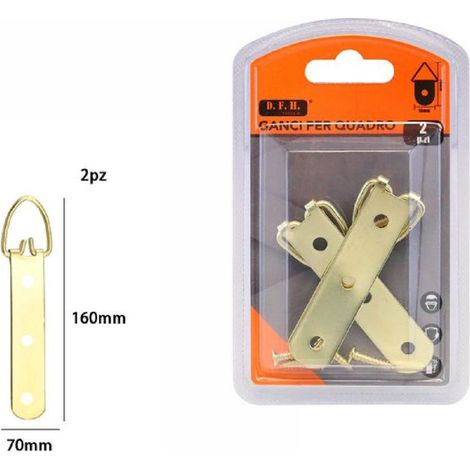 TRADE SHOP - Set 2 Pezzi Ganci Dorati Per Quadri Cornici Appendere Parete 70 X 160 Mm 07515 -