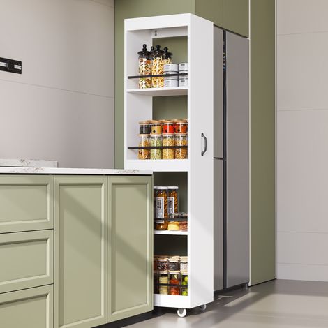 Bibliothèque Étroite 40x30x160 cm, Étagère Haute Blanche en MDF avec Barres de Protection, Meuble de Rangement Polyvalent pour Salon, Cuisine, Salle de Bain (1/5)