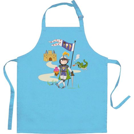 Tablier Enfant Chevalier et Dragon Turquoise en Coton Réglable pour Cuisine et Peinture - PANGIVO