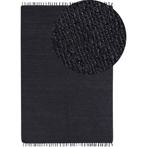 Alfombra de yute negro 200 x 300 cm para pasillo rectangular tejida a mano con borlas decorativas Sinankoy