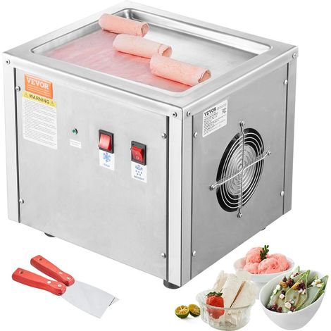 Machine à Glace Roulée VEVOR Plancha Inox 304 280x240x20mm Machine Glace Frite avec Compresseur et 2 Grattoirs pour Bar Café (1/5)