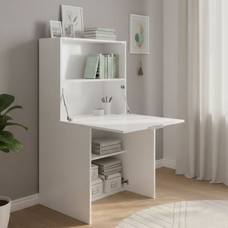Dmora - Schreibtisch Ddossen, Mehrzweckmöbel mit Regalen und Arbeitsplatte, Mehrzweck-Bürotisch, platzsparender Mehrpositionsschreibtisch, 100 % Made in Italy, cm 70x35h140, glänzendes Weiß (1/5)