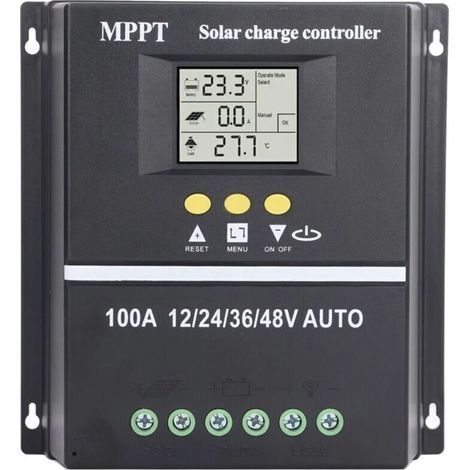 Solar Charge Controller, Dual USB Port, Backlit LCD Screen, 12V/24V/36V/48V Auto-Adaptive Regulator