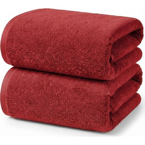Lot de 2 Draps de Bain 70x140 cm, Serviettes de Douche, Rouge (1/5)