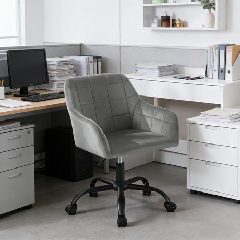 Sillón de oficina giratorio 360° con base metálica, altura ajustable, terciopelo gris oscuro