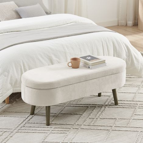 Panche portaoggetti con piedi in legno e vano da 20 l, in ciniglia beige
