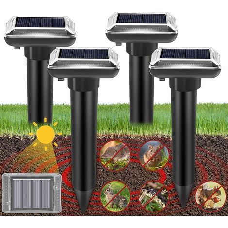 Maulwurfsabwehrgerät, solarbetrieben, Ultraschall, 4 Stück, Ultraschallgerät zur Abwehr von Maulwürfen, Schlangen, Wühlmäusen, Taschenratten und anderen Nagetieren (1/5)