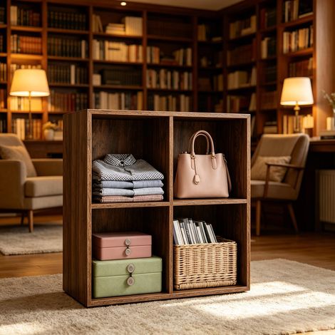 Classeur ouvert, étagère de rangement et d'exposition, buffet salle à manger, bibliothèque sur pied – design compact cubique, bois MDF (1/4)