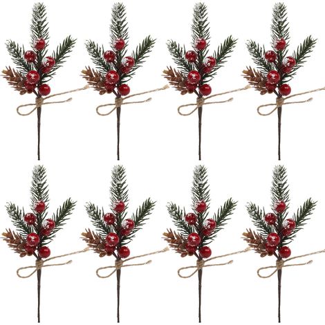 24 künstliche Weihnachtsblumen- und Beerenstecker mit Stiel für festliche Dekorationen, z. B. zum Feiern und für Jubiläen (1/3)
