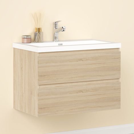 Waschtisch mit Waschbecken Waschbeckenunterschrank Badmöbel Weiß Waschbecken 60cm Eiche Unterschrank