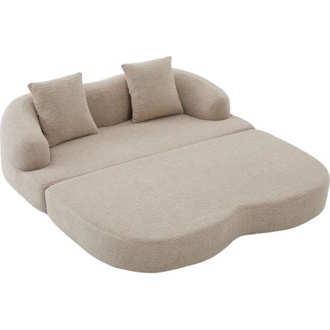 Canapé convertible 2 places en chenille kaki avec deux coussins, lit d'appoint pliant pour salon et chambre d'amis (1/5)