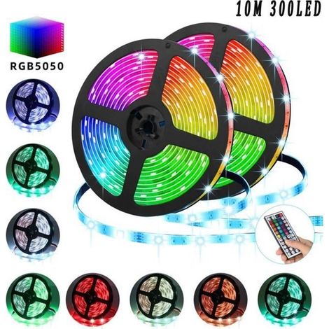 LED Ruban 10M 300 LED SMD5050 RGB IP65 Étanche,Kit de Bande lumineuse Flexible Multicolore Peut-Découpé Clignotant au Néon Decor (1/4)