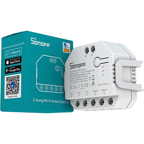 Interruptor WiFi Medidor de Energía Compatible con Interruptor Convencional SONOFF Dual R3 15A Blanco (1/4)