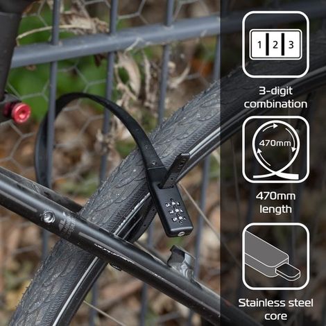 LK150 Combi Zip Cable de seguridad multiusos para bicicleta y candado para bicicleta Negro Talla única, Seguridad para bicicletas (1/5)