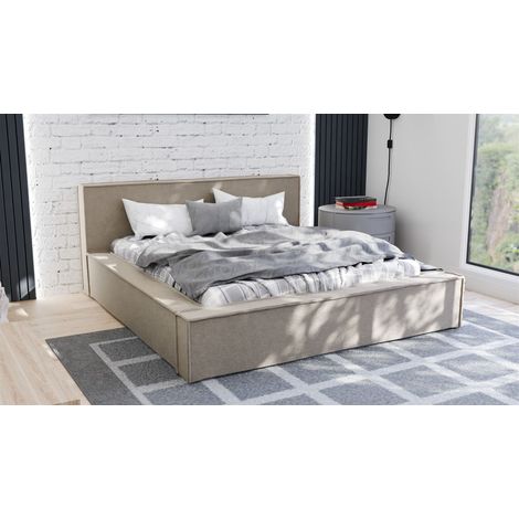Polsterbett Doppelbett ALDANA 120x200cm Komplettset in Stoff Freya Hellbraun