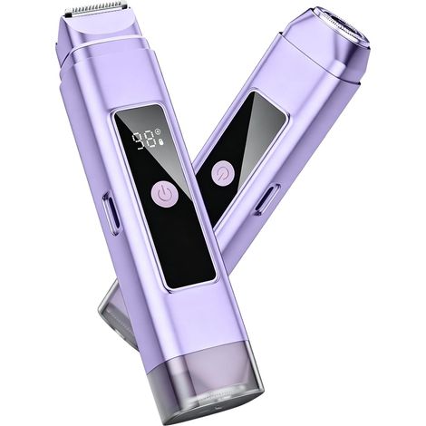 Mini Épilateur Bikini Électrique 2-en-1 pour Femmes - Rasoir avec Double Tête et Écran Numérique, Étanche IPX7, Nettoyage Facile - Pour Visage, Jambes et Zone du Maillot - Rechargeable (Violet) (1/5)