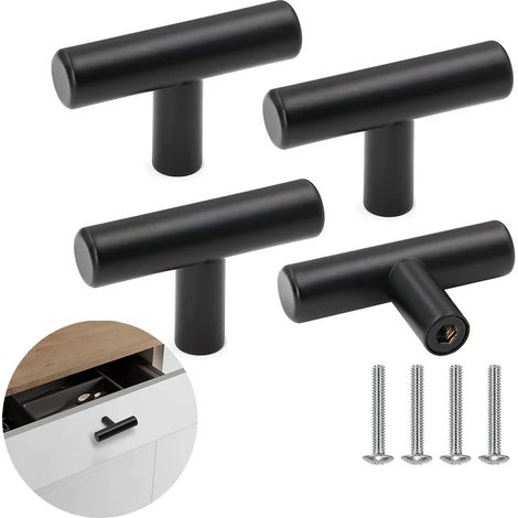 Boutons meuble acier inoxydable noir vintage avec vis pour décoration lot de 4 (1/5)