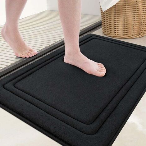 Tapis Bain Mousse Mémoire Forme 24x16 Antidérapant Absorbant Lavable Machine Salle de Bain Douche Noir (1/4)