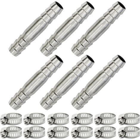6 pièces Raccords à embout, 6 mm 2 voies droites en acier inoxydable 304 Raccord à embout avec 12 pinces (1/4)