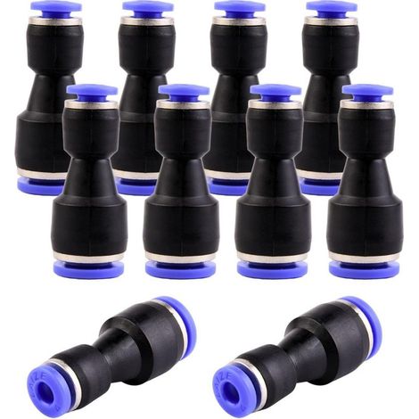 10 – Pneumatikverschraubung – Reduzierstück (gerade) – Schnellkupplung für Druckluft und Wasser – Industrie und Automatisierung – Schwarz und Blau – 8 x 4 mm (1/5)