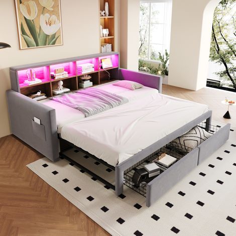 Cama dormitorio extensible con LED y almacenaje HAVRYA (1/5)