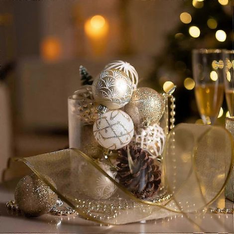 30 boules de Noël blanches et dorées - Décorations de sapin incassables (1/2)