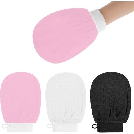 3 Stück Peelinghandschuh, Waschhandschuh für Körperpeeling & Abgestorbene Haut Entferner (Rosa) (1/5)