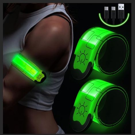 Brassard LED rechargeable pour running (paquet de 2), lampes de running pour coureurs, équipement de running réfléchissant réglable à LED, brassards lumineux ajustables pour homme et femme (1/4)