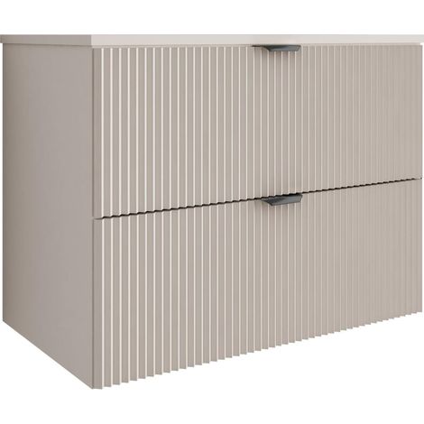 Mobile da bagno con frontale scanalato 80 cm con 2 cassetti, cashmere, con maniglia nera, 80 x 47 x 60 cm (1/5)