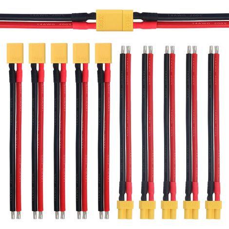 5 Pairs XT30 Male Female Plug, XT30 Plug Male Female Connector with 100 mm 14AWG Silicone Wire, for RC Lipo Battery FPV Drone (1/5)