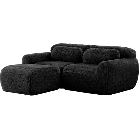 ELVMI Modulares Ecksofa 2-Sitzer mit Kissen, ohne Montage, aus Plüsch, Schwarz (1/5)