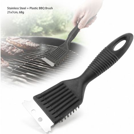 Spazzola per la pulizia - Acciaio inossidabile + plastica - Nera - 21x7 cm - Lama e setole per barbecue (1/5)