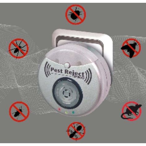 Pest Reject Pro Repulse power Répulsif nuisibles Ultrasons et électromagnétisme Couleur gris Couverture de votre maison de 200m² Veilleuse intégrée (1/3)
