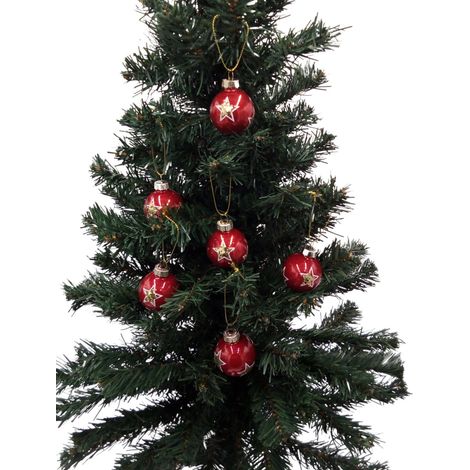 BURI Glas-Weihnachtsbaumkugeln 6er-Set Christbaumkugeln Weihnachtsschmuck Deko 4cm, Variante:rot/grün - rot / Stern