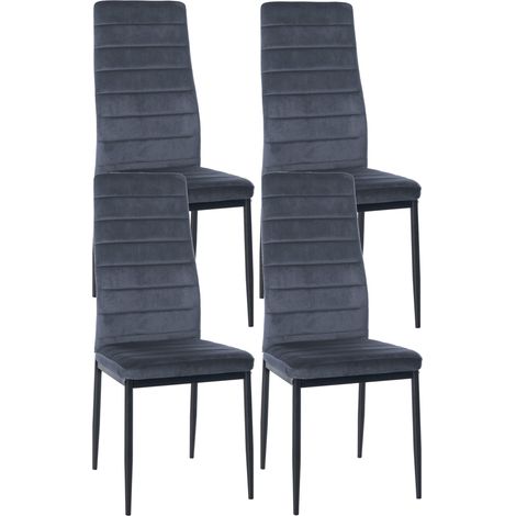 Juego de 4 sillas de comedor de diseño sencillo en tela de terciopelo con costuras en gris claro y estructura de metal negro CDS10404 (1/5)