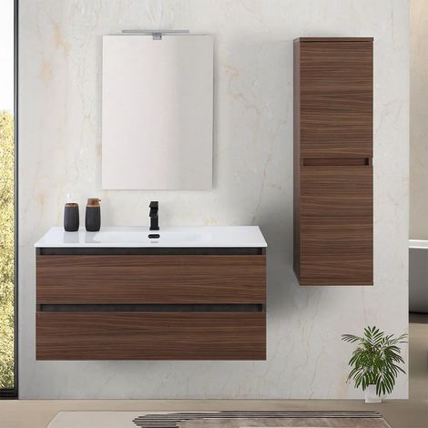 Mobile bagno sospeso 100 cm ossido e noce con cassetti soft-close Kleo (1/5)