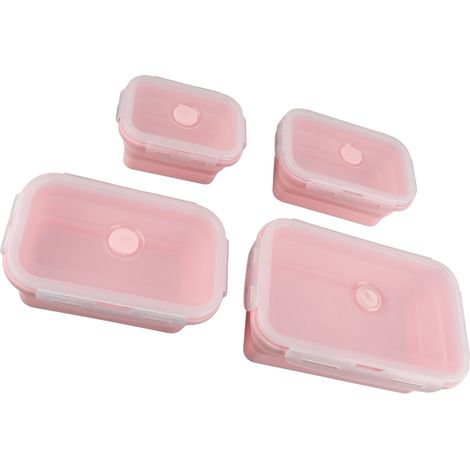 Lot de 4 boîtes de conservation alimentaire en silicone rose, pliables et portables, idéales pour la cuisine et les repas (hommes et femmes). (1/5)