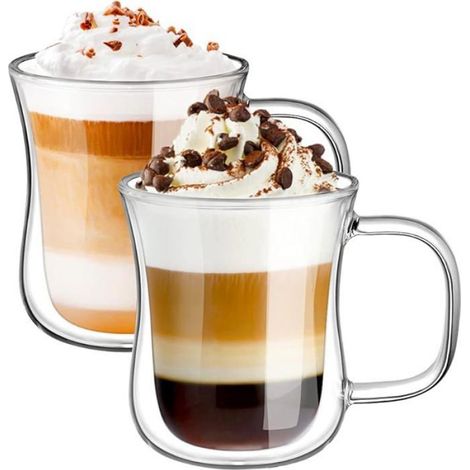Tasse En Verre Double Paroi - 350 Ml - Pour Café Et Thé - Noir - Lot De 2 (1/5)