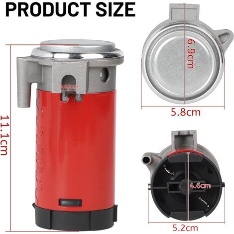 LALAGO Car Air Pump Klaxon Rouge 12V 150dB, Moteur Pompe à Air de Voiture, Compresseur D'air Mode Étanche et Klaxon Chromé pour Voiture, Véhicule, Camion, Van, Bateau (1/4)